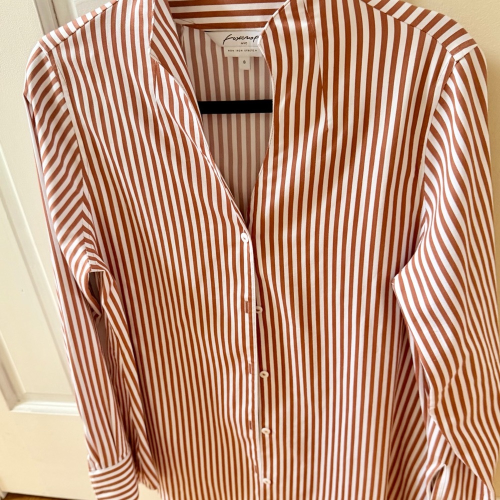 Foxcroft Brown and White Striped Blouse, size 8